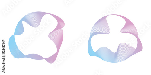 Sound equalizer icons with lines and dots, gradient neon circular sound wave frames, abstract radial music icons. Audio beat symbol concept isolated on white. Vector illustration.