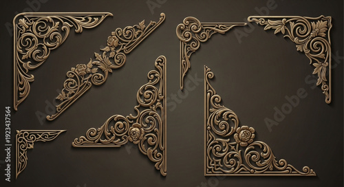 Collection of ornate decorative corner elements with intricate patterns.