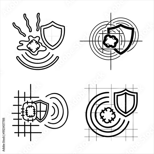 Wireless signal protection and system security icons for mobile app development and IT posters