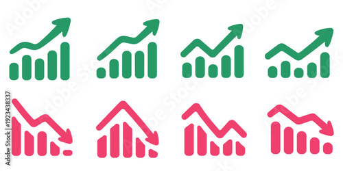 Stock Market Trend Up and Down Arrows, Financial Graphs, Business Investment Growth and Loss, Graph Going Up and Down Symbol with Green and Red Arrows, Vector 