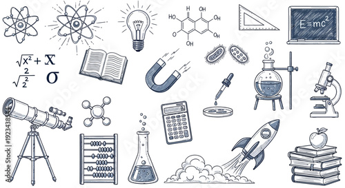 Science education concept with various tools and objects on dfghtred 124 ai