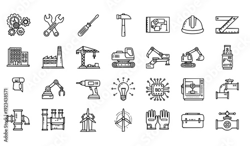 Clean Editable Stroke Engineering and Construction Icons