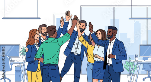 Diverse Team Celebrates Project Milestone in Office