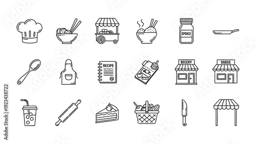 Culinary Icon Collection: A meticulously curated illustration of essential culinary items, offering a glimpse into the art of cooking and the joy of gastronomy.