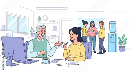 Employee Mentoring Collaboration Cheerful Office