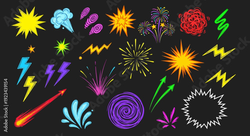 Vibrant colorful explosion graphics and shapes fill the dark background screen dfghtred 175 ai