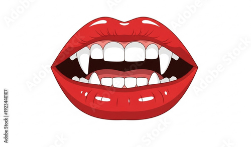 Vampire Mouth with Red Lips and Sharp Fangs Vector Illustration