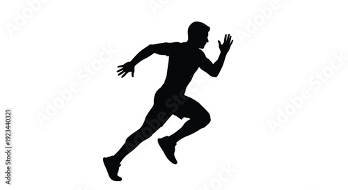 Silhouette vector graphic illustration of a male athlete sprinting forward with focused intensity during a race or athletic event