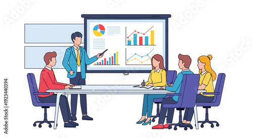 Manager Presents Charts to Attentive Team