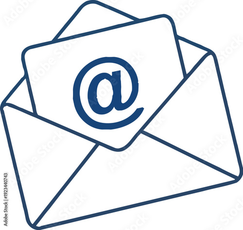 Stylized outline of an open envelope containing a card marked with the universal at symbol for electronic mail communication.