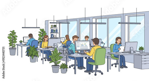 People Working in Vibrant Modern Office