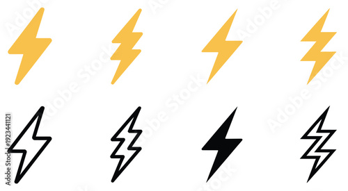 Thunder Bolt Flash Icon, Flash Lightning Bolt Icon, Electric Power Icon Symbol, Power Energy Icon Sign in Filled, Thin, Line, Outline and Stroke Style