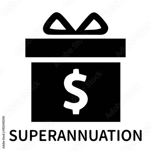 Superannuation Gift Box with Dollar Sign Icon.