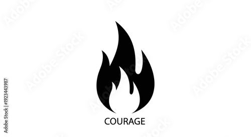 Black flame icon with courage text.