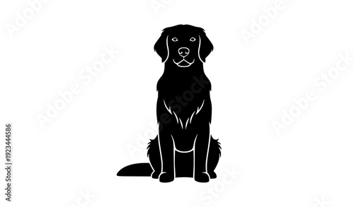 Golden retriever sitting dog silhouette vector friendly pet pose isolated black canine illustration