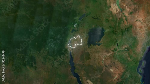 World Map to Country Zoom Animation with Glowing Border Outline Rwanda