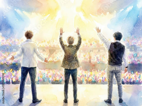 K-pop Boys Group Concert Stage, Live Performance with Shining Fan Lights　K-popボーイズグループのライブパフォーマンスと光り輝くファンライト