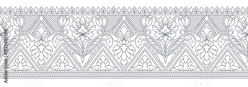 Traditional Indian Floral Geometric Border Pattern in white background