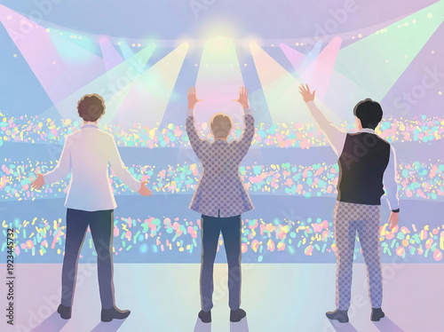 K-pop Boys Group Concert Stage, Live Performance with Shining Fan Lights　K-popボーイズグループのライブパフォーマンスと光り輝くファンライト