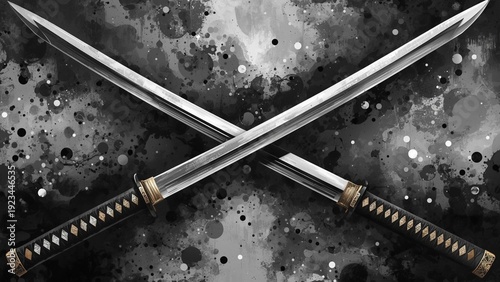 Samurai Sword Illustration with Dynamic Slash Effect and Ink Splatter