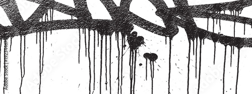 Abstract Black Paint Drips on White Surface.