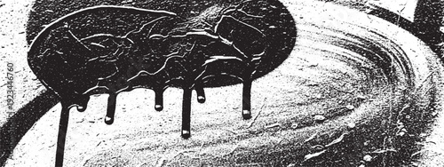 Abstract black paint drips and brush strokes on a textured surface.