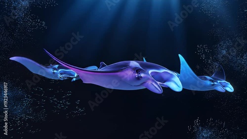 Wallpaper Mural Manta Rays Swimming in the Deep Ocean with Sunlight Filtering Through. Torontodigital.ca