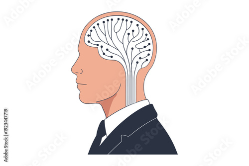 A human profile silhouette containing a network of circuits representing the brain