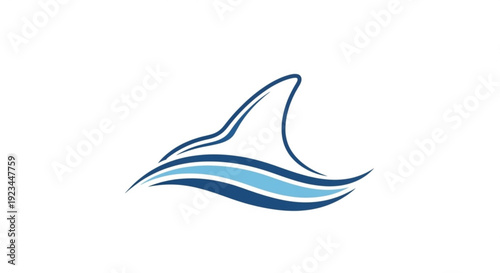 Stylized blue wave symbol with fins rising from ocean waves on white background representing freedom and movement