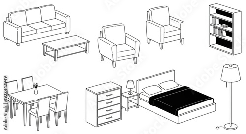 Collection of Hand Drawn Furniture and Home Decor Items.