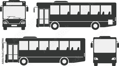 Public city bus vector icon set, urban transport silhouette collection isolated for app, signage, logo, transit design