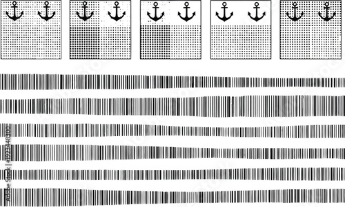 A sequence of five squares featuring anchor icons and increasing levels of grayscale texture progression across the surface.