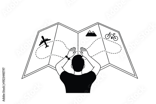 A person planning a journey with a map showing various modes of transport