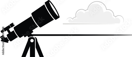 Telescope pointed toward a simple white cloud shape against a vast empty background for observation concept.