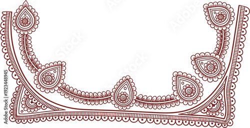 Intricate paisley embroidery design element for traditional garment neckline illustration.