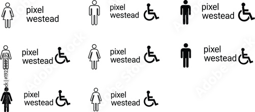 Accessibility and Restroom Symbol Line Icon Set Featuring Male, Female and Wheelchair Accessible Sign for Public Facility Navigation