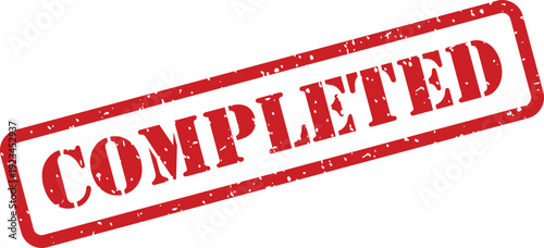 A bold red grunge rubber stamp with the word COMPLETED prominently displayed on a white background
