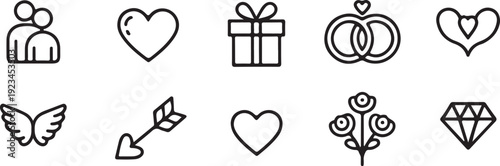 Collection of valentine's day and wedding related icons and symbols