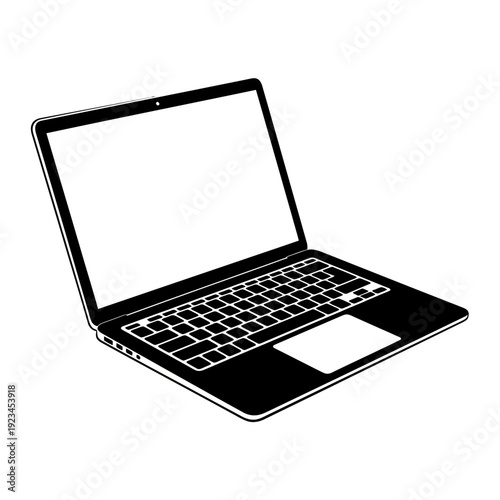 Laptop computer with open screen.