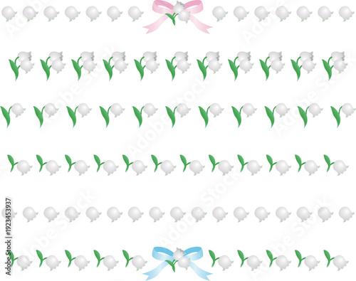 Lily of the Valley Line and Border Illustration Set. Decorative Lines for Spring and Headings