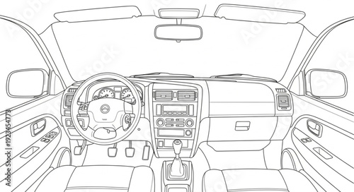 Car Interior Line Art Illustration.