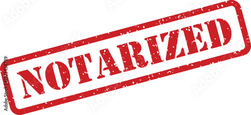 A clear image showing a red grunge rubber stamp with the word NOTARIZED on a crisp white background
