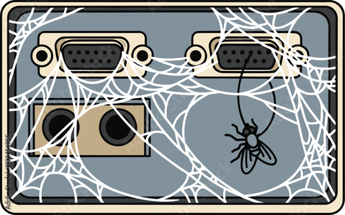 Cobwebbed Computer Ports with Fly