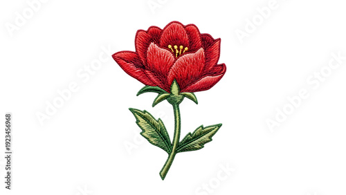 Flower Embroidery Design of a Red Blooming Flower