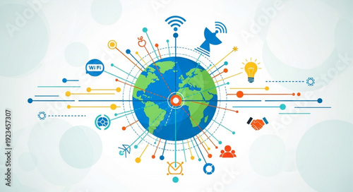 Global network of communication and technology connecting the world.