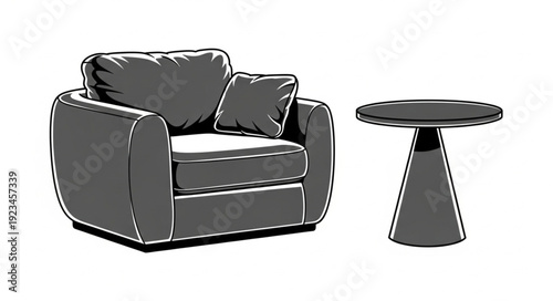 Comfortable Armchair and Small Round Table Illustration.