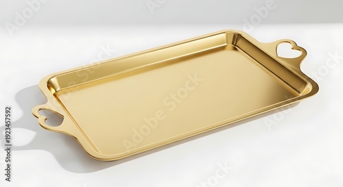 Elegant Gold Serving Tray with Heart-Shaped Handles on a White Background