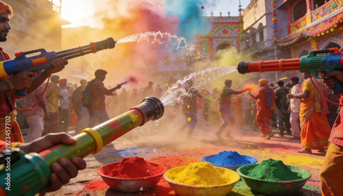 Traditional Holi Pichkari with Color Powder