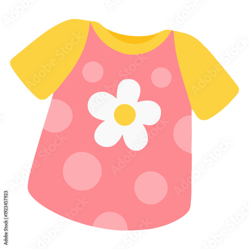 pink baby clothes with flower flat color vector illustration template design
