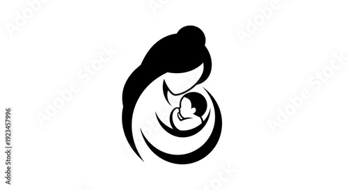 Mother and baby abstract logo minimal line art maternal care parenting symbol modern icon design isolated on white background for childcare and healthcare branding